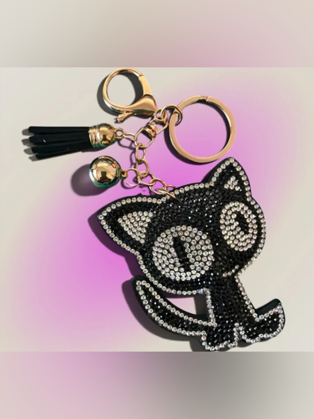 black cat rhinestone bag charm / keychain